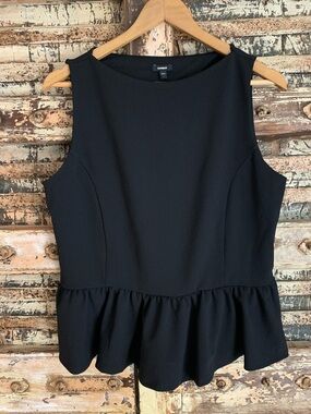 NWT Express Black Peplum Crepe Boat Neck Tank Top, Sleeveless, Minimalist, L